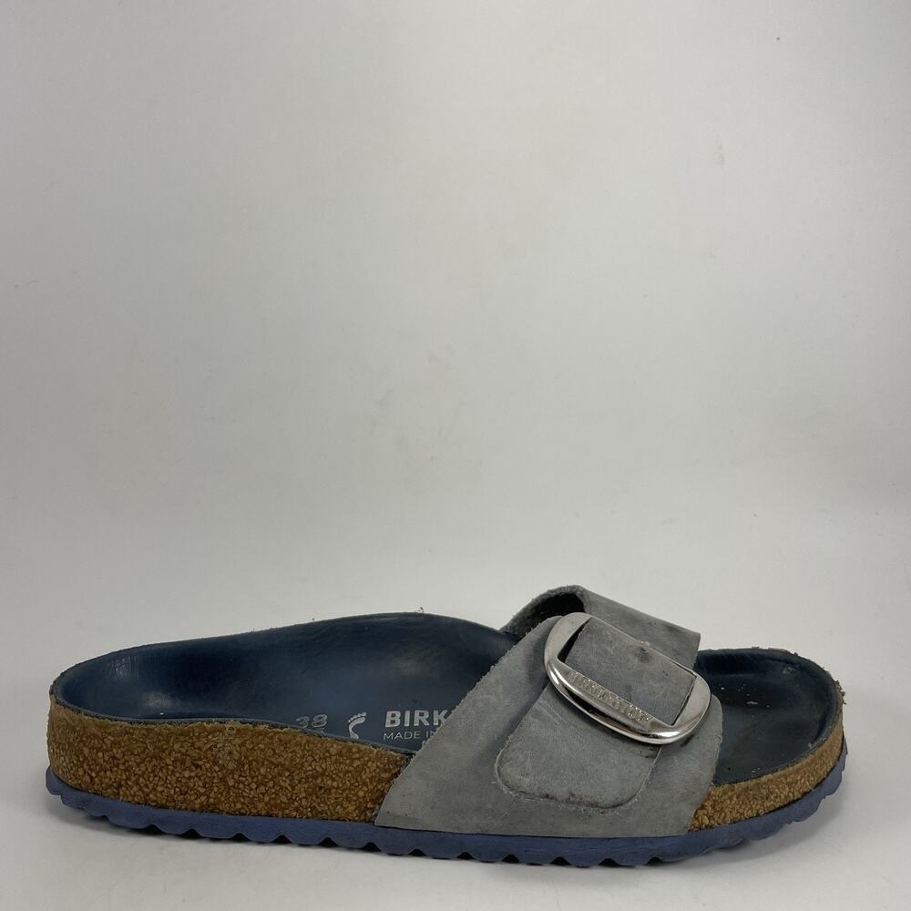 Birkenstock Madrid Big Buckle Slide Sandals Womens Size 7-7.5, 38 Blue Leather